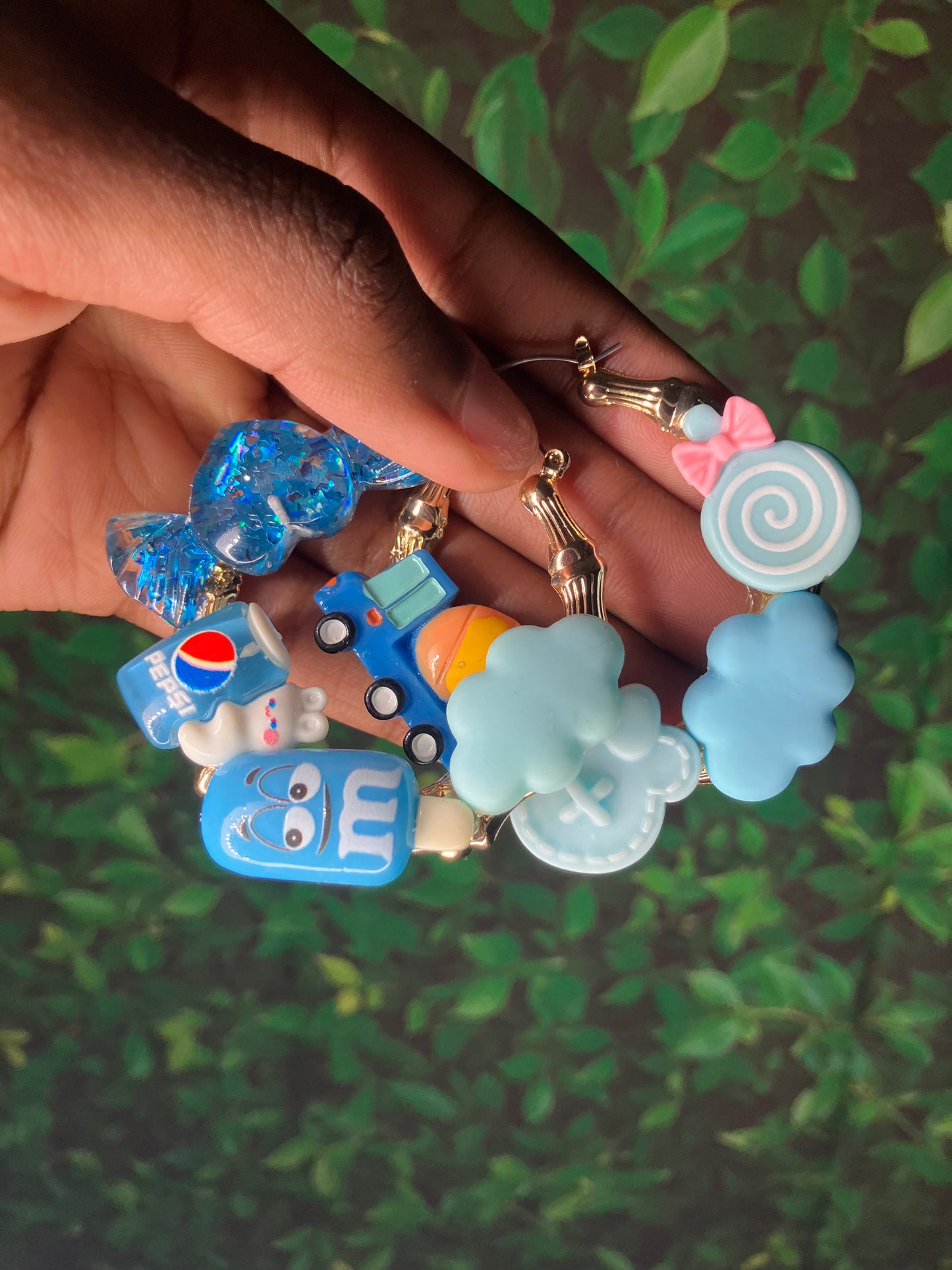 Blue junk earrings