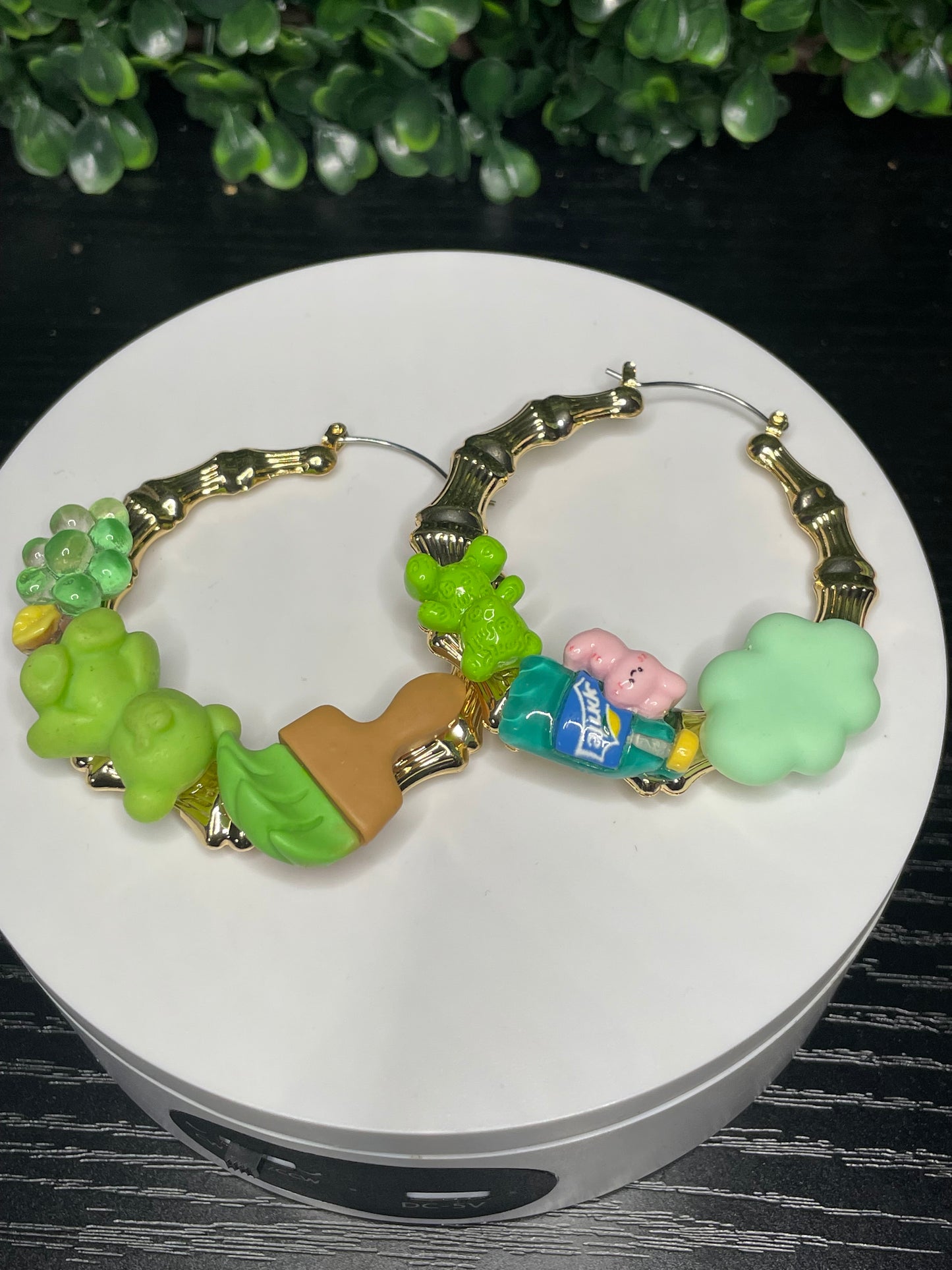 Green junk earrings