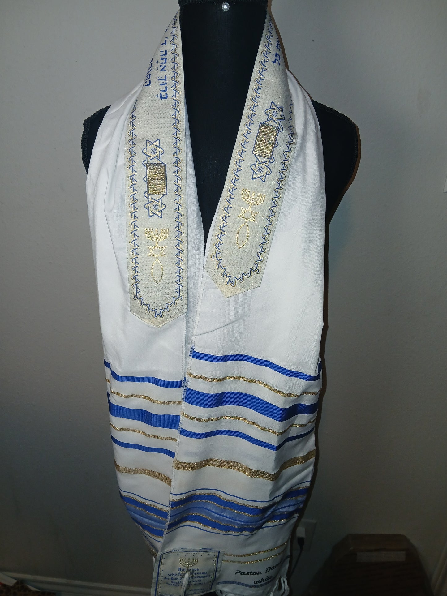 Customer prayer shawl with name on it
