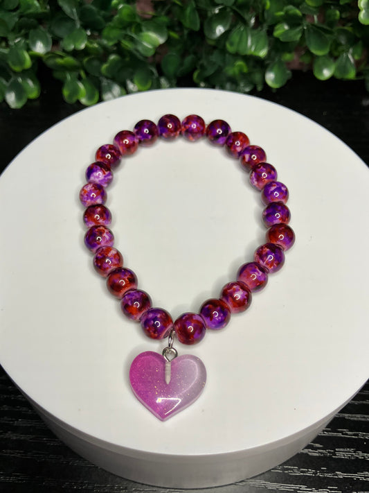 Purple resin heart kids bracelets