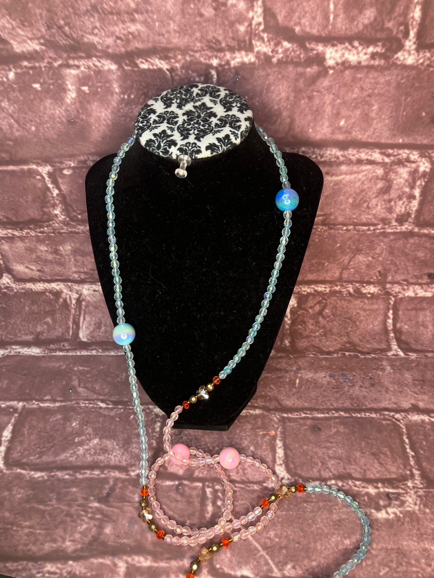 Baby Blue pink long necklace