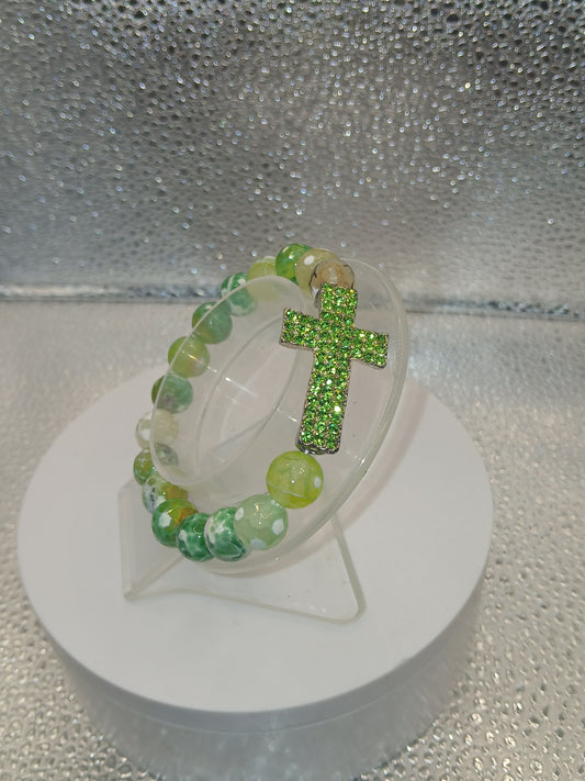 Cycle Green cross bling  bracelet